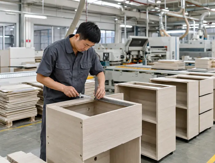 哥德廚具台灣自有工廠進行櫃體製造與品質檢查