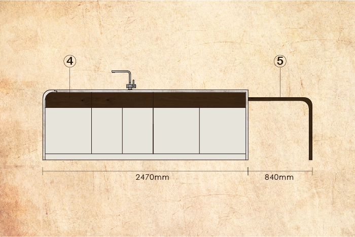 中島配置 2-way 雙開緩衝滑軌抽屜,支援雙向取物功能,內部搭載漸亮式感應燈,提供開合時舒適的照明體驗 。